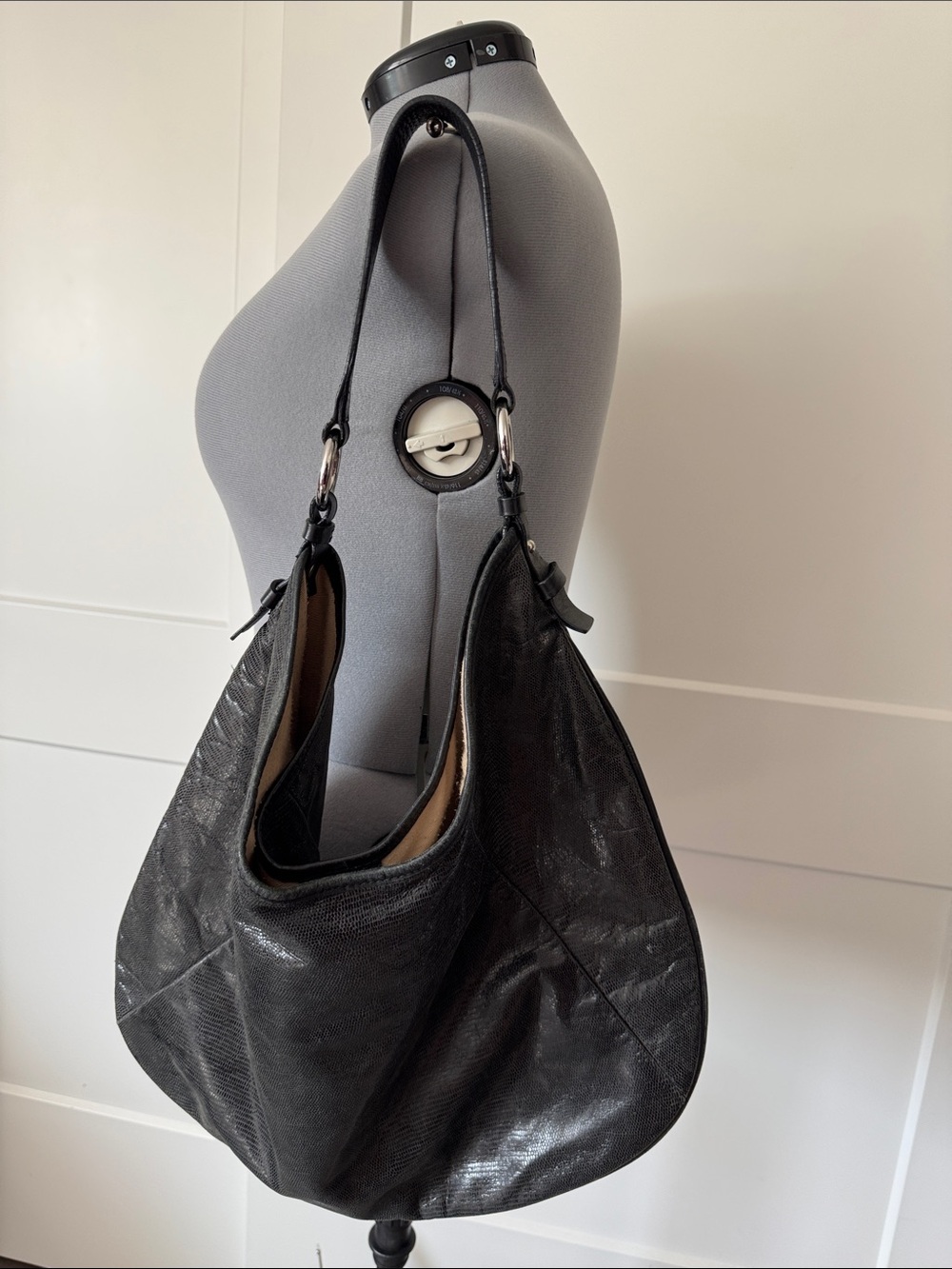 Banana Republic Black Snakeskin Effect Leather Slouchy Hobo Bag